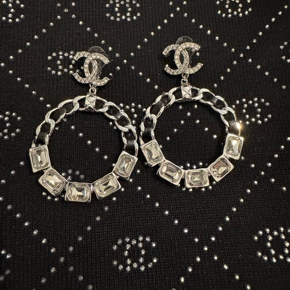 CHANEL Silver Crystal Embellished Earrings - Picture 1 of 6
